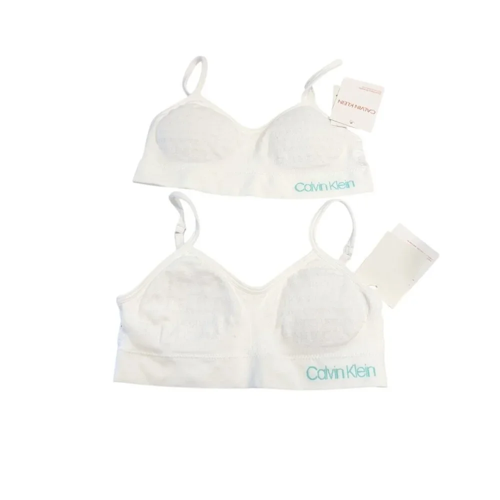 Two Calvin Klein Girl's Seamless Signature Bralettes White Size S (6/6X) NWT
